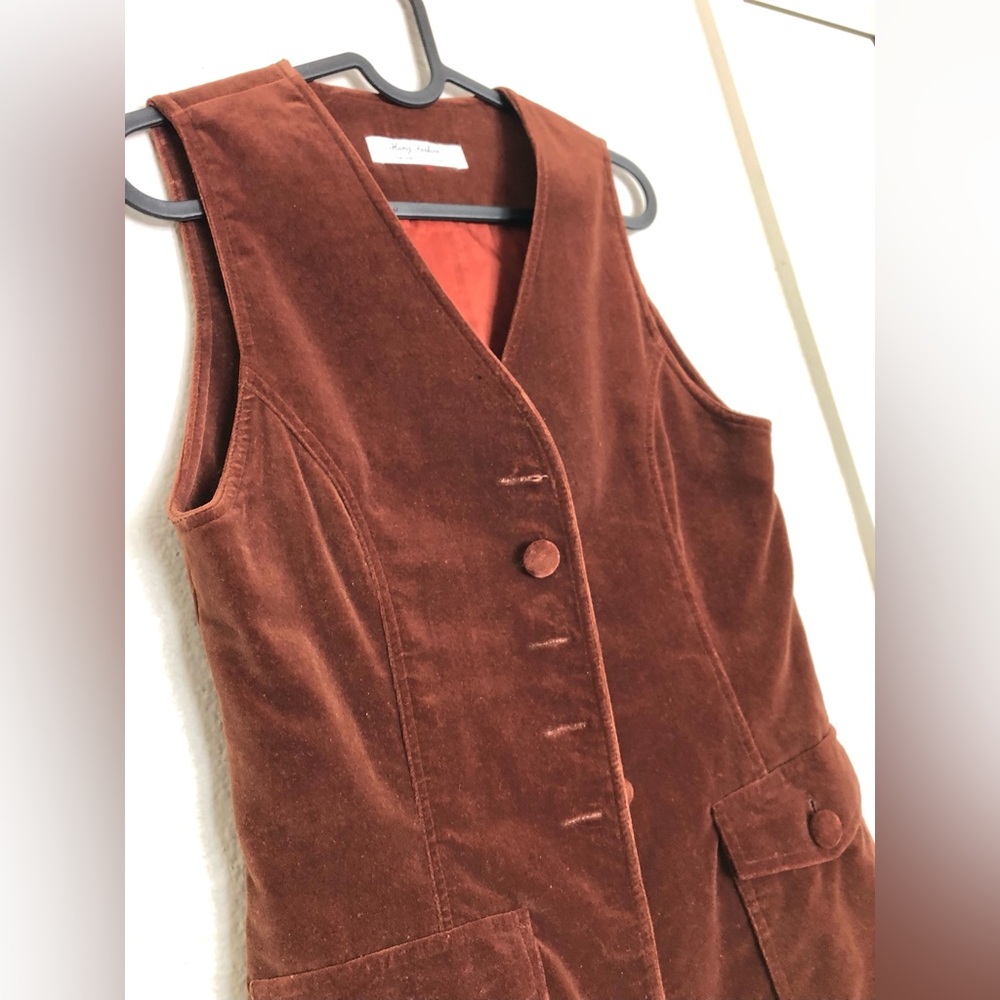 Rust Brown Velvet Sleeveless Button Vest - Picture 5 of 13